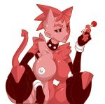  1girl 1girl anthro armpits big_breasts bracelet breasts candy candy_girl candy_shop choker clothing collar crouching erect_nipples food gloves high_res horn hotball_(character) jewelry legwear lips living_candy lollipop looking_at_viewer nipples not_furry nude roninsong stockings thick_thighs 