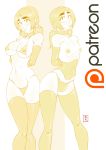  2girls arms_behind_back big_breasts bluntkatana flat_chest kelly_(bluntkatana) kelly_2.0_(bluntkatana) legwear navel nipples original patreon topless_(female) 