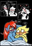 2015 2_girls 2d 2d_(artwork) alphys anthro anthro_only black_and_white black_background blue_body blue_skin blush blushing_female breasts canon_couple claws clothed clothed_female colored comic comic_panel couple digital_media_(artwork) dinosaur dinosaur_girl duo english_text female female/female female_anthro female_only glasses implied_after_sex inuki kissing lab_coat lizard lizard_girl lizard_tail monochrome monster monster_girl non-mammal_breasts nude nude_female red_hair reptile reptile_girl reptile_tail scalie scalie_female speech_bubble tail text undertale undertale_(series) undyne video_game_character video_games yellow_body yellow_skin yuri