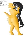 1girl alphyne alphys anthro anthro_only ass backboob body_pillow butt claws dakimakura_(object) english_text female female_anthro female_only glasses lizard lizard_girl lizard_tail monster naked nude reptile reptile_girl reptile_tail scalie solo_anthro solo_female solo_focus tail text undertale undertale_(series) unseen_character video_games white_background yellow_body yellow_skin