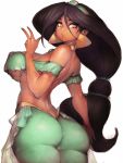 1girl aladdin_(series) arabian_clothes ass big_breasts breasts dark_skin disney fumio nipples princess_jasmine underboob