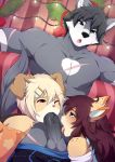  anthro canine dog fellatio furry group group_sex justsyl leon_(justsyl) licking maj_(justsyl) mammal martin_(justsyl) oral panties saliva sex sharing sucking threesome tongue tongue_out wolf 