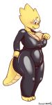 1girl 2010s 2016 alphys alternate_costume angstrom anthro artist_name claws dinosaur dinosaur_girl doctor female_anthro glasses lab_coat lizard lizard_girl looking_at_own_breasts looking_at_self monster monster_girl reptile reptile_girl scalie scalie_female solo_anthro undertale undertale_(series) video_games white_background