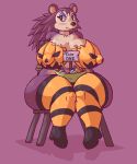 1girl animal_crossing anthro blush bound candy chair clothing english_text eyeshadow food footwear furry halloween hedgehog holidays huge_hips labelle_able legwear lips lipstick makeup mammal nintendo nipple_bulge orange_lipstick pasties purple_background shoes sign signirsol simple_background sitting slightly_chubby stockings text thick_thighs video_games voluptuous wide_hips