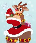 anthro antlers ass bell big_ass big_breasts breasts cervine christmas clothing dress furry gift gloves holidays horn mammal mistletoe plant red_nose reindeer rudolph sssonic2 thick_thighs wide_hips