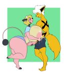 1girl anthro big_breasts breasts duo eeveelution erection furry handjob huge_breasts hyper hyper_breasts jolteon kaboozle lactating long_penis male male/female miltank nintendo penis pokémon sex smile video_games