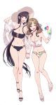 2_girls 2girls bare_midriff big_ass big_breasts character_request copyright_request duo female female_only flower_print hand_holding hat huge_ass huge_breasts interlocked_fingers looking_at_viewer milf mostly_nude printed_panties sun_hat swimsuit thigh_gap tropical_drink very_long_hair white_background yuri