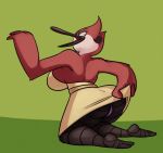  1girl 1girl 2015 anthro ass avian big_ass big_breasts bird breasts cartoon_network clothed clothing clothing_lift dress dress_lift furry margaret_smith_(regular_show) non-mammal_breasts panties panty_shot regular_show thingshappen underwear 