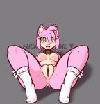  1girl 1girl 2016 absurd_res amy_rose anthro anus breasts clitoris clothing collar edit english_text eyelashes fur furry green_eyes grey_background hair hedgehog high_res legwear looking_at_viewer mammal nipples open_mouth pink_fur pink_hair profanity pussy raised_heel scorpdk sega simple_background socks spread_legs spread_pussy spreading text 