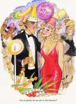 1_boy 1girl blond breasts hats new_years red_dress smiles