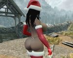 3d_(artwork) big_breasts black_hair breasts christmas christmas_outfit fuckable huge_ass huge_breasts insanely_hot long_hair megalov mod santa_hat skyrim