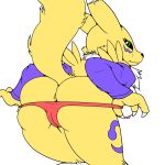 1girl 2014 anthro anus areola ass big_ass big_breasts black_sclera breasts canine clothing digimon erect_nipples female_renamon fox fur furry high_res looking_at_viewer looking_back mammal nipples panties renamon slashysmiley smile underwear undressing