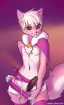  1girl 2016 anthro canine clothed clothing darkeye dash_ravo digital_media_(artwork) dog fur furry girly hair husky legwear looking_at_viewer male mammal navel penis short_hair standing text undressing white_fur white_hair 