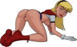 16:10_aspect_ratio 1girl all_fours anus ass belly blonde_hair blue_eyes breasts cape dc_comics dcau female_only justice_league justice_league_unlimited legs long_hair navel nipples pussy shoes sideboob skirt spread_legs sunsetriders7 supergirl superman:_the_animated_series superman_(series) thighs