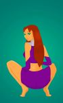 1girl ass breasts clothing dc_comics erect_nipples female_only gif green_eyes hair looking_at_viewer looking_back major_cherry nipples nude open_mouth orange_skin red_hair starfire teen_titans