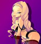 1girl blonde blonde_hair bra breasts diaspro exposed_breasts eyeshadow female female_only gloves long_blonde_hair long_hair looking_at_viewer panties royalty solo_female stockings strap_slip underwear winx_club yellow_eyes zfive