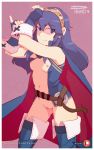 1girl 1girl 1girl adjusting_clothes adjusting_gloves archway_of_venus artist_name blue_eyes blue_gloves blue_hair boots breasts cape eyebrows_visible_through_hair eyes_visible_through_hair fingerless_gloves fire_emblem fire_emblem:_kakusei gloves long_hair looking_at_viewer lucina navel nipples no_pants nopan phinci pink_background sleeveless smile stockings stomach thigh_high_boots tiara vaginal_juice_trail vaginal_juices