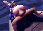 1boy 1girl bakaras bbw big_testicles biting_lip blonde_hair chubby draenei female_human huge_breasts human large_penis large_testicles male/female pubic_hair reverse_cowgirl_position thick_thighs tight_fit warcraft white_hair world_of_warcraft