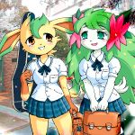  2_girls g-sun leafeon multiple_girls school_uniform shaymin 