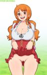 afrobull big_breasts breasts cleavage female nami no_panties one_piece pussy solo tease