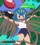 1girl bare_arms bare_legs blue_eyes blue_hair blush clothed_female female female_human gametimeasia health_bar human human/pokemon implied_sex interspecies lana lana_(pokemon) one-piece_swimsuit pokemon pokephilia restrained short_hair sleeveless suiren_(pokemon) swimsuit tentacle_around_leg tentacle_sex tentacle_under_clothes tentacles tentacles_under_clothes tentacruel