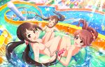 >_< annindoufu_(oicon) high_resolution idolmaster idolmaster_cinderella_girls mizumoto_yukari nakano_yuka nude_filter pool poolside shiina_noriko slide sliding the_idolmaster_cinderella_girls:_starlight_stage third-party_edit water_drop water_park water_slide