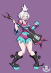 1girl boots female_only freckles guitar ilustretsspoks ispoks open_mouth pokemon roxie roxie_(pokemon) shiny shiny_skin simple_background solo_female standing white_hair