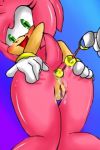 1girl amy_rose anal_beads anus_juice ass green_eyes looking_back sega sex_toy spread_ass