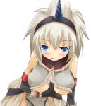 blue_eyes breasts capcom gloves hairband horn horns huge_breasts kirin kirin_(armor) kuro_(be_ok) minitesu monster_hunter silver_hair solo underboob