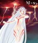  1girl albino breasts capcom fatalis horns large_breasts long_hair monster_hunter nude personification red_eyes solo white_fatalis white_hair yasu yasuyuki 