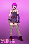 androgynous blue_eyes collar earrings femboy fishnets goth necklace original_character purple_hair trap yuca yuca_(oc)