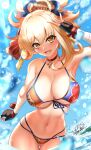 bikini blonde_hair choker genshin_impact ponytail yoimiya_(genshin_impact)