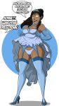 angry avatar:_the_last_airbender big_breasts blue_eyes breasts cleavage dark_skin dress dress_lift funny garter_belt gloves grimphantom heels korra looking_down stockings the_legend_of_korra tiara