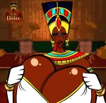  big_breasts big_nipples bouncing_breasts breast_grab breast_hold breast_shake breasts crown egypt egyptian egyptian_female egyptian_headdress egyptian_queen exposed_breasts gif gigantic_breasts huge_breasts long_gloves newdityartz no_nipples queen_ebonee tale_of_ebonee 