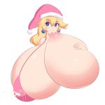 bikini_top breast_milk breasts christmas female huge_breasts jcdr lactation milk nintendo nipple_suck princess_peach santa_hat solo super_mario_bros. swimsuit