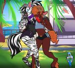 anthro armpits beach bikini bulge caprine captainchaos clothed clothing creedence crossdressing duo equine food furry girly goat male mammal open_mouth outside popsicle seaside standing swimsuit zebra