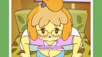 1girl animal_crossing anthro bed blush bra breasts canine clitoris clothing dog duo erection eyewear furry gif glasses isabelle_(animal_crossing) male male/female mammal minus8 nintendo penetration penis pussy pussy_juice sex underwear vaginal vaginal_penetration video_games