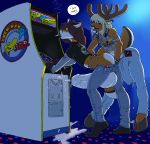  anthro anthro_on_anthro arcade arcade_machine ass bent_over bracelet bulge canine cervine cigarette clothed clothing cox cum deer digital_media_(artwork) distracted duo erection fingering fox furry gideon huge_testicles humanoid_penis hyper hyper_penis hyper_testicles jewelry large_testicles male male/male mammal pac-man pac-man_(series) penis precum public ruger testicles video_games 