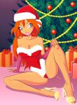 big_breasts bloom bloom_(winx_club) blue_eyes breasts christmas christmas_outfit christmas_tree cleavage female female_only gift high_heels leotard present red_hair santa_hat solo_female spread_legs winx_club zfive