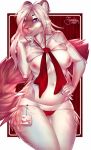 1girl 1girl 2017 anthro big_breasts breasts clothed clothing eyebrows eyelashes feline fur furry grin hair junebuq mammal nipples pink_nose purple_eyes simple_background smile tiger underwear watermark white_hair