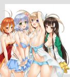  4girls amagi_brilliant_park antenna_hair areola_slip areolae armpits arms_up bare_shoulders bikini blue_eyes blush breasts brown_eyes brown_hair downscaled gloves green_eyes hair_ornament happy koborii_(amaburi) kure_masahiro large_breasts long_hair looking_at_viewer md5_mismatch multiple_girls muse_(amaburi) open_mouth orange_hair red_eyes resized salama_(amaburi) short_hair skirt sweat swimsuit sylphy_(amaburi) very_long_hair wrist_wraps 