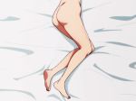 1girl 1girl 4:3_aspect_ratio ass bandages barefoot bed blue_hair breasts brown_eyes feet gif gif kanbaru_suruga long_hair looking_at_viewer low_resolution monogatari_(series) nisemonogatari nude on_bed posterior_cleavage shiny shiny_skin sideboob soles sweat