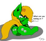 angry ass balls blush cycy_(cycy_hooves) cycy_hooves green_fur male my_little_pony orange_hair purple_eyes uncensored