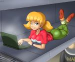 1girl ass big_ass big_breasts breasts canime female female_only inspector_gadget laptop penny_gadget smile solo