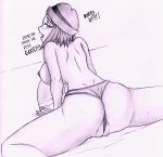  1_girl 1girl ass bed bed_sheet big_ass big_breasts breasts hyokagami looking_back monochrome panties pokemon pokemon_(anime) pokemon_xy serena serena_(pokemon) short_hair topless twitter 