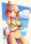  &lt;3_eyes 1girl animal_crossing anthro bikini breasts canine clothing cloud dog fur furry heart isabelle_(animal_crossing) mammal nintendo outside rizkitsuneki sky swimsuit tan_fur video_games 