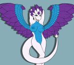 1girl 1girl 2014 anthro armpits better_version_at_source blush breasts crystals dragon feathered_wings feathers flashwing_(skylanders) green_eyes kurtassclear looking_at_viewer nipples nude open_mouth raised_arm reptile scalie simple_background skylanders smile standing teeth tongue white_skin wings