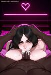 1boy1girl 1girl ai_generated bleach braid curvy curvy_female curvy_figure dark-skinned_male dark_skin fellatio fellatio long_hair night nude sex unohana_retsu