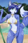 1girl 1girl alluring anthro bikini blue_body blue_fur canine female_only fox krystal mammal mitsu-inu nintendo pool poolside star_fox star_fox_assault swimming_pool
