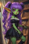 big_ass goblin goblin_female green_skin maid maid_uniform pink_eyes purple_hair